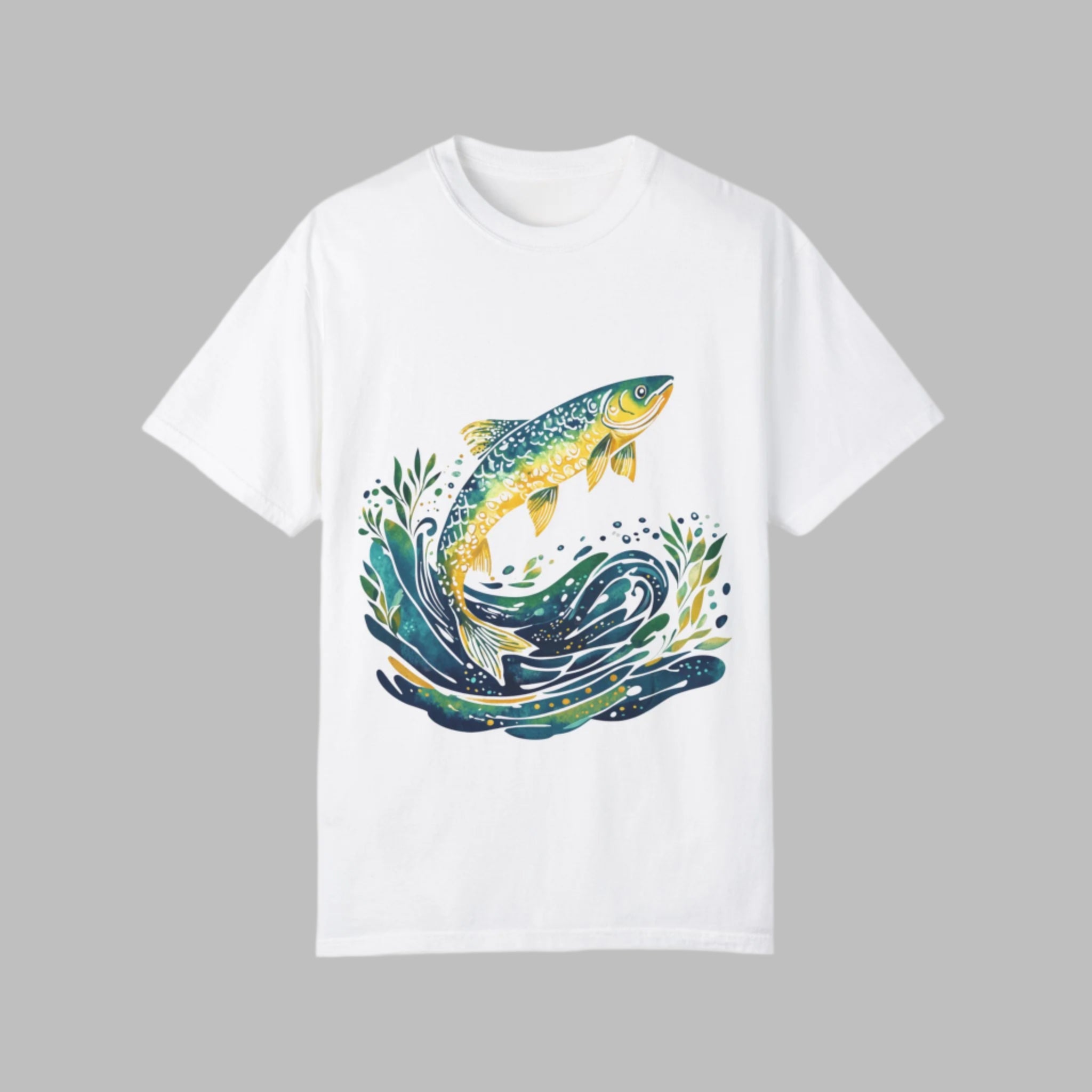 Whimsical Trout Fish Jumping Unisex T-Shirt - Nature Lover Gift